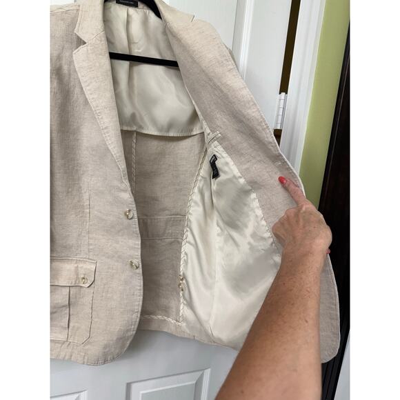 Murano beige 100% linen medium Blazer light brown tan women's 2 button - Picture 7 of 9